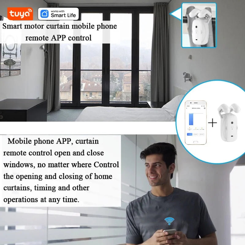 1/2PCS Tuya Smart Wifi Curtain Robot (with gateway), Roman Rod Track, APP Remote Control,Voice Control,Single/Double Opening